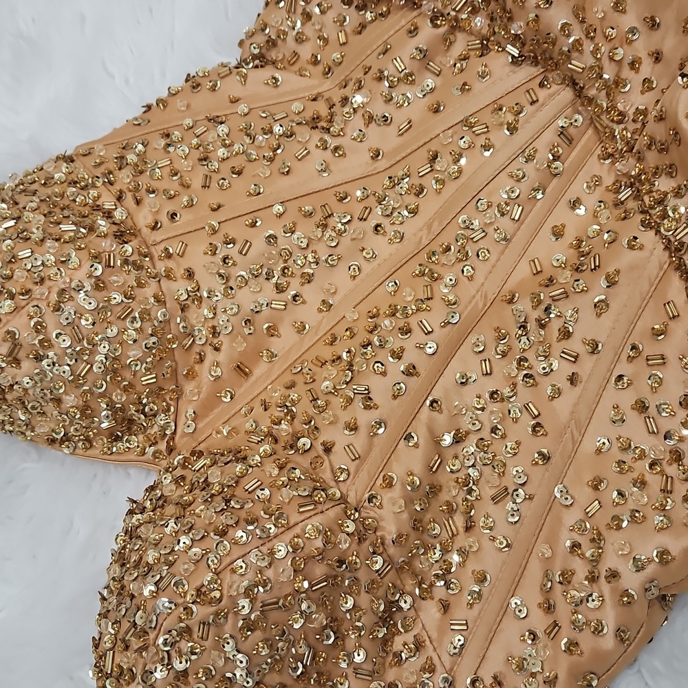 Bundle-Gold Strapless Party Dress with Scarf & Heels - Picture 8 of 14